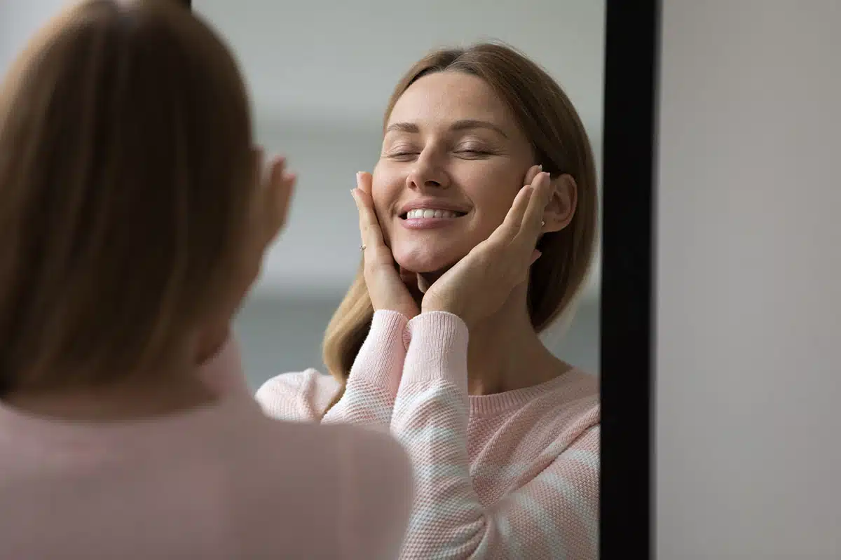 Woman after receiving a Botox treatment with no visible swelling.